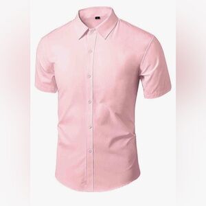NWT Men’s Classic Light Pink Short Sleeve Button Down Premium Formal Dress Shirt